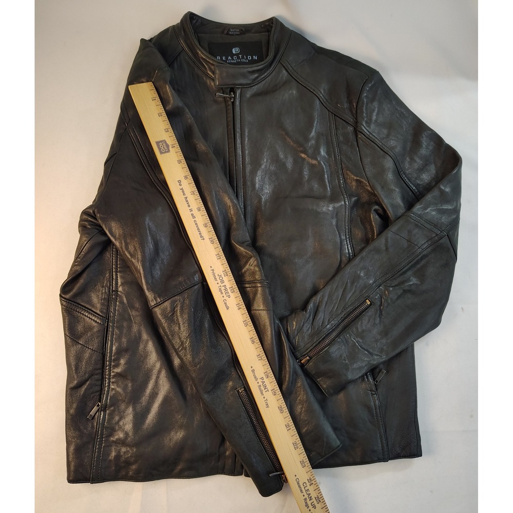 Kenneth Cole Reaction Mens Black Genuine Leather Cafe Racer Moto Jacket Size M - Picture 6 of 7